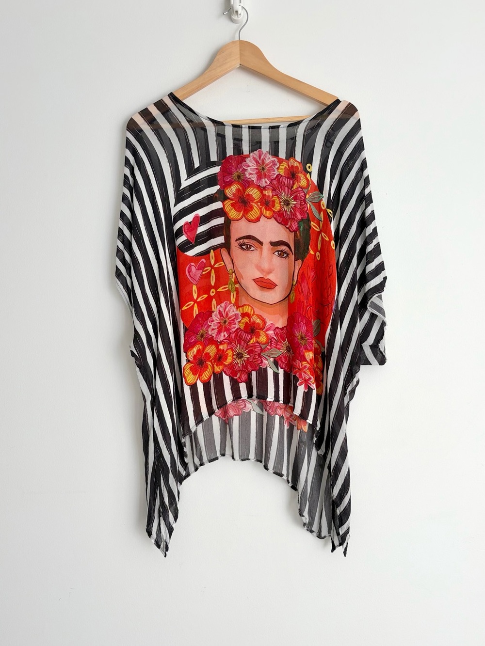 Vintage Frida Kahlo Rayon Graphic Poncho Tunic Top One Size